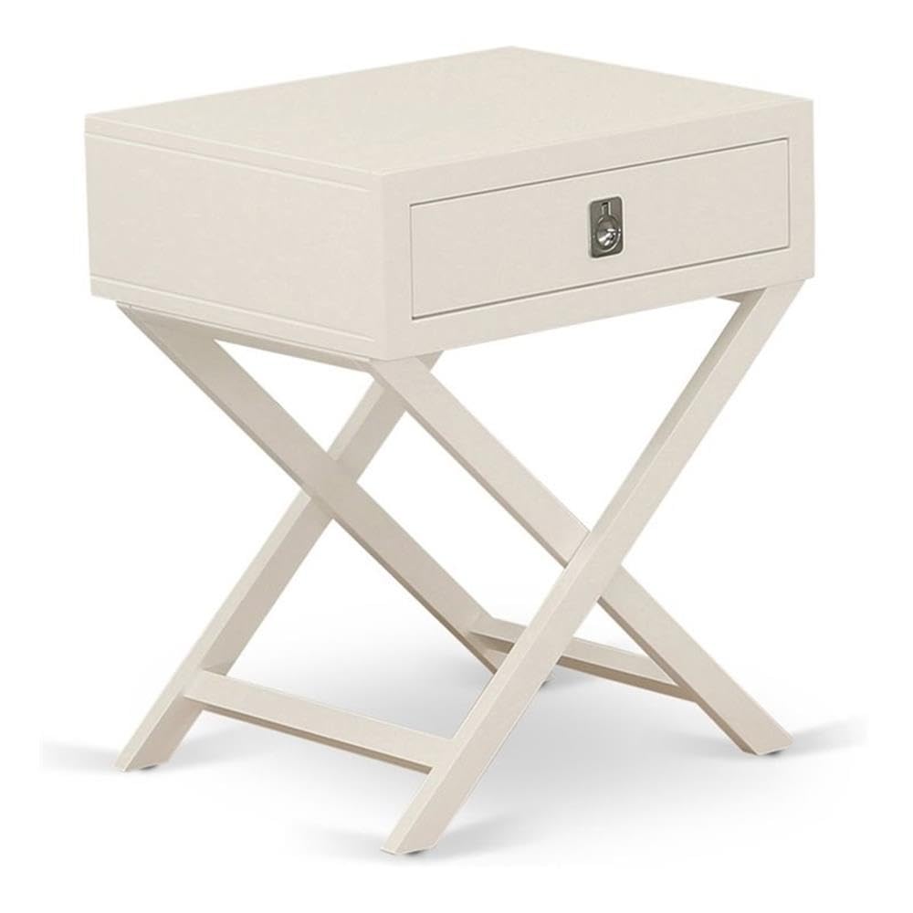 East West Furniture Hane05 Hamilton Square Night Stand End Table With Drawer, White Finish